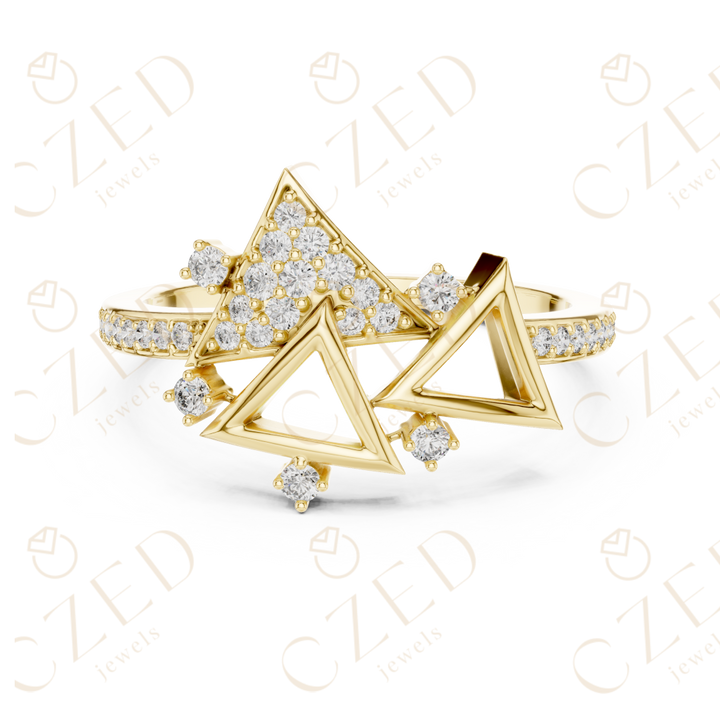 Geometric Triangle Cluster Diamond Ring with Pavé Accents