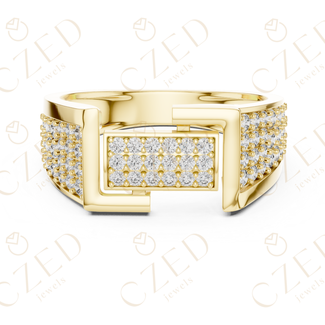 Round Cut Diamond Pavé Panel Men’s Band with Structured Frame