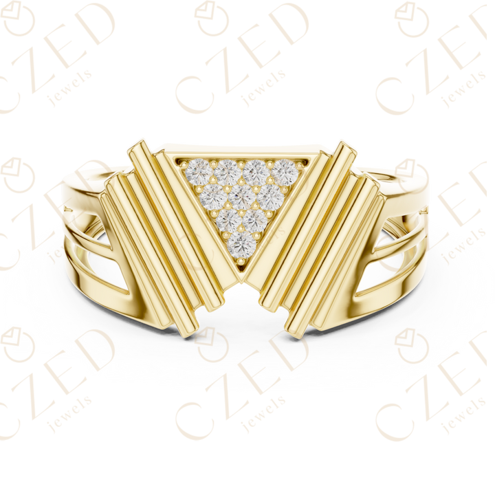 Round Cut Diamond Triangle Cluster Geometric Men’s Band