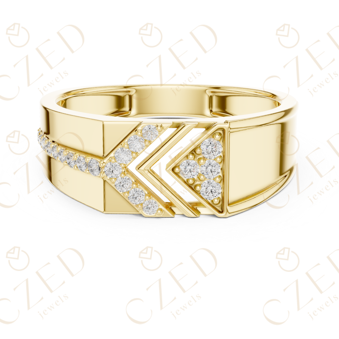 Round Cut Diamond Geometric Chevron Panel Band