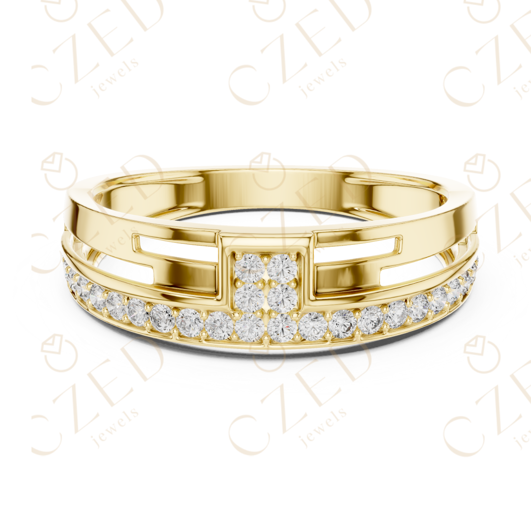 Round Cut Diamond Pavé Panel Men’s Band with Openwork Structure