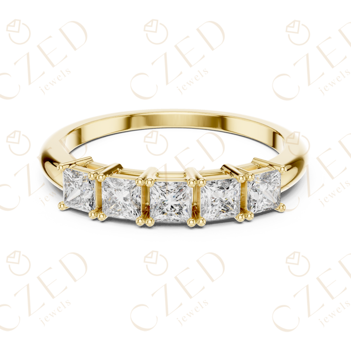 Princess Cut Five Stone Diamond Band with Elegant Linear Design