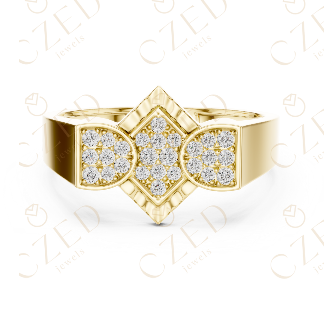 Geometric Diamond Cluster Band Ring with Pavé Panels