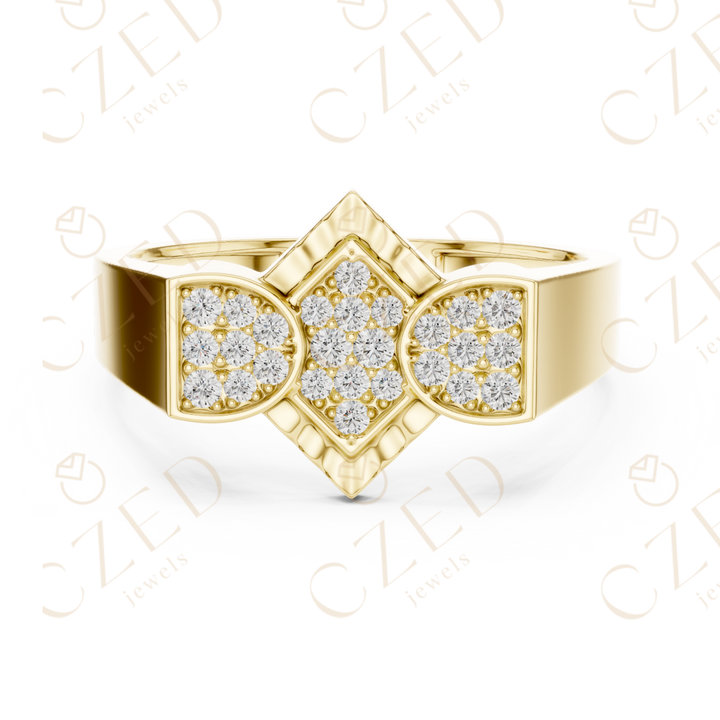 Geometric Diamond Cluster Band Ring with Pavé Panels
