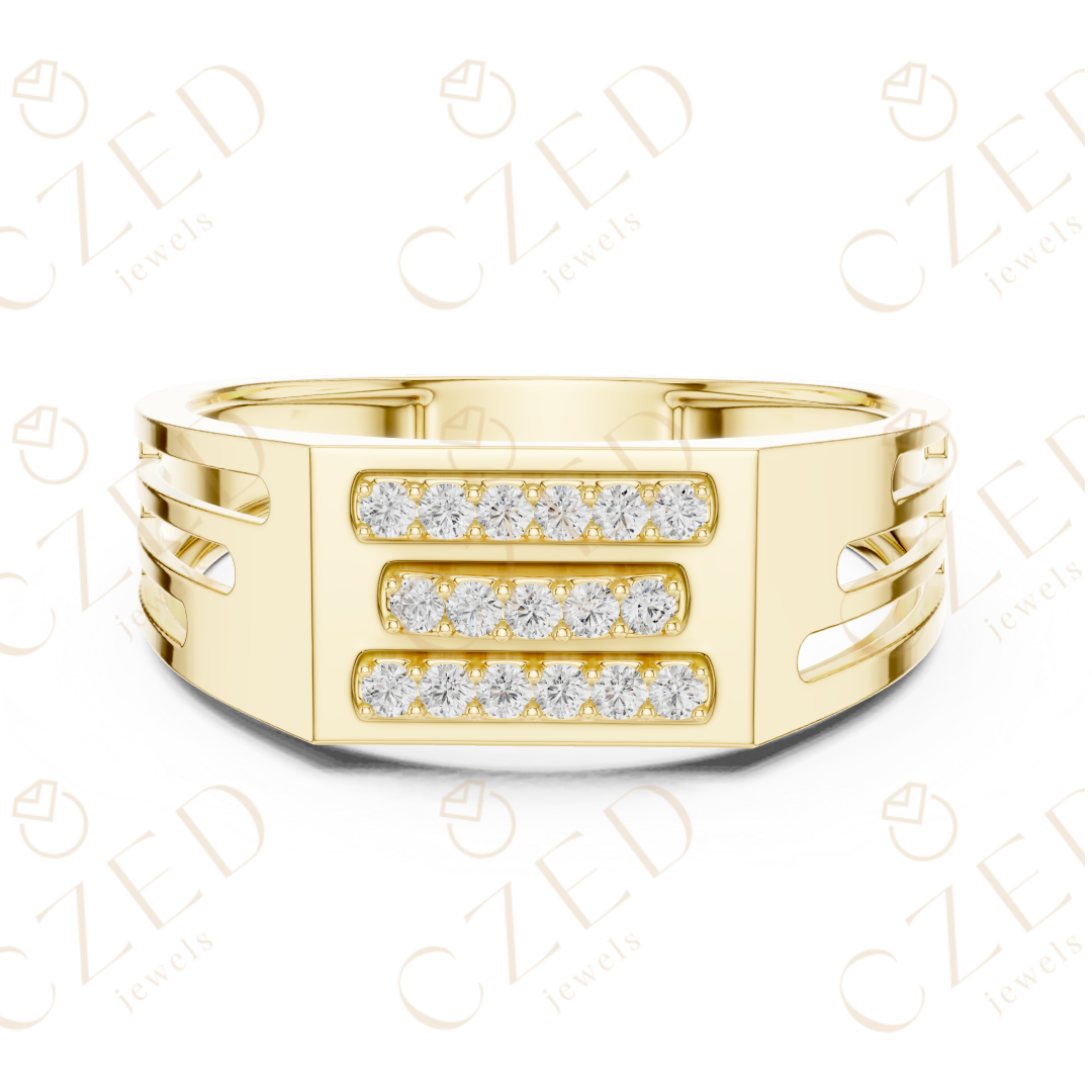 Round Cut Diamond Triple Row Panel Band Ring