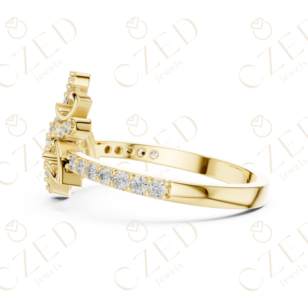 Round Cut Diamond Floral Leaf Halo Ring