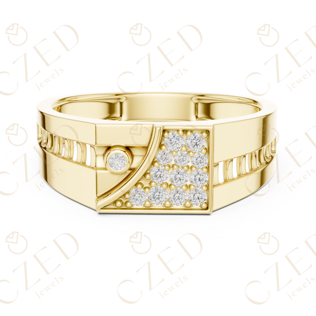 Round Brilliant Diamond Geometric Panel Pavé Band Ring