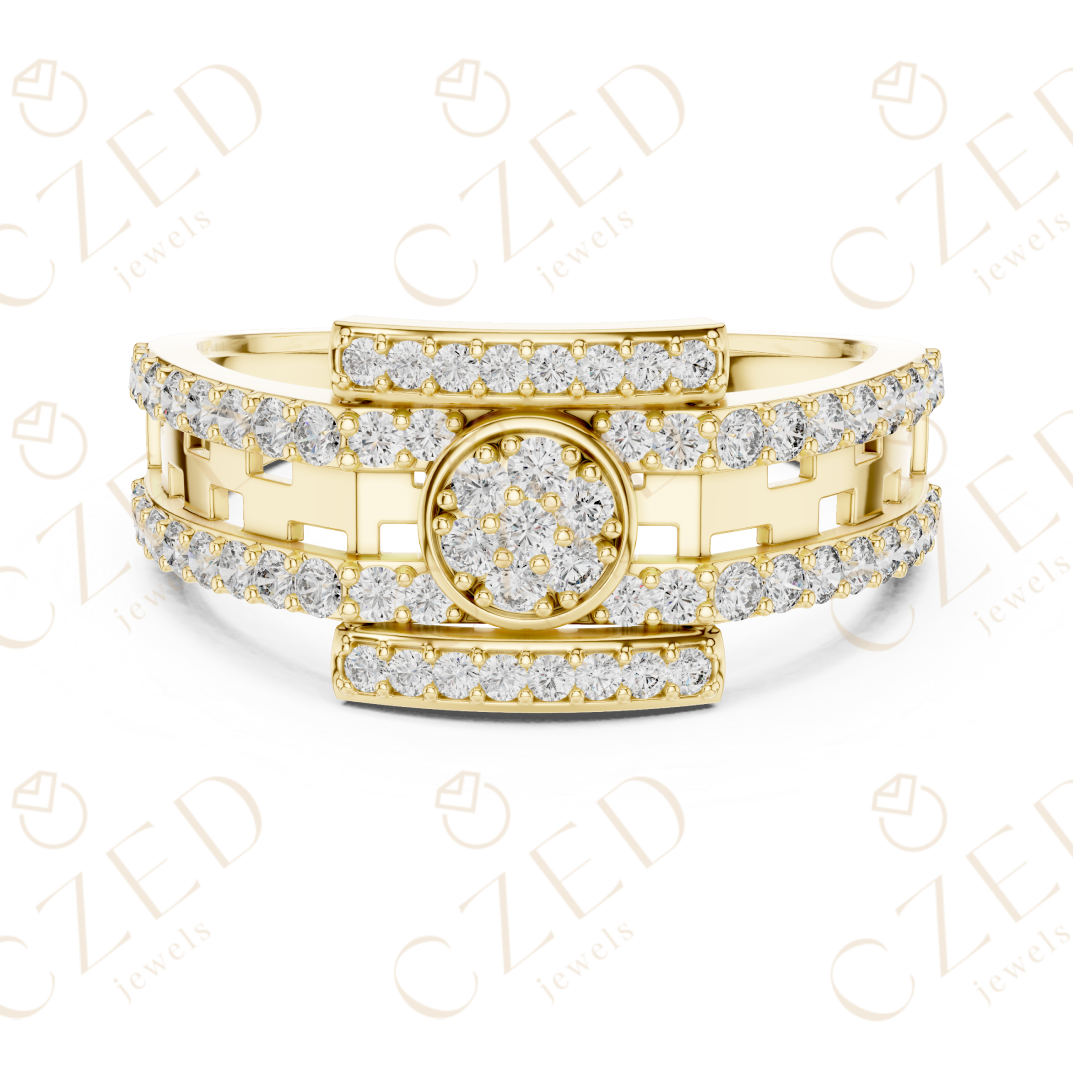 Round Brilliant Diamond Halo Panel Band Ring