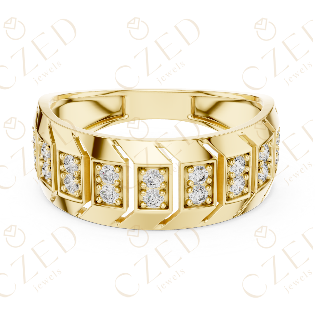 Round Brilliant Diamond Geometric Panel Band Ring