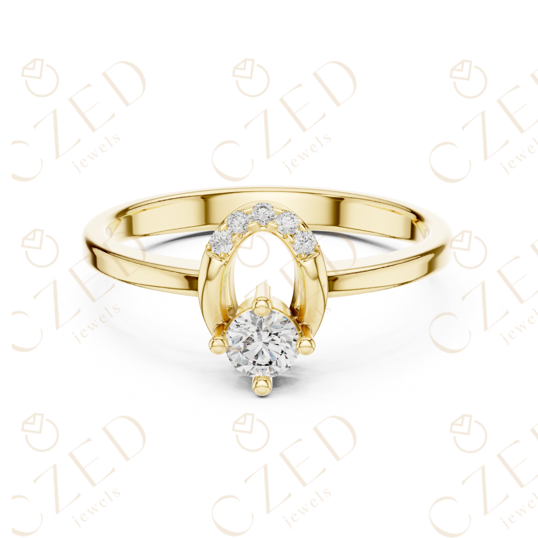 Round Brilliant Solitaire Diamond Ring with Arched Side Accent