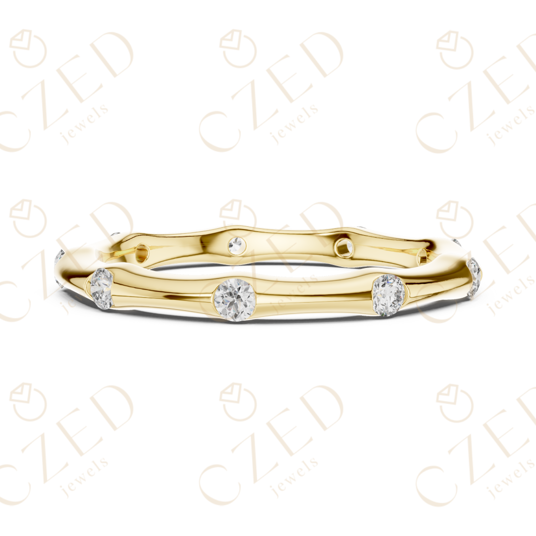 Round Brilliant Bezel-Set Diamond Station Band with Timeless Symmetry