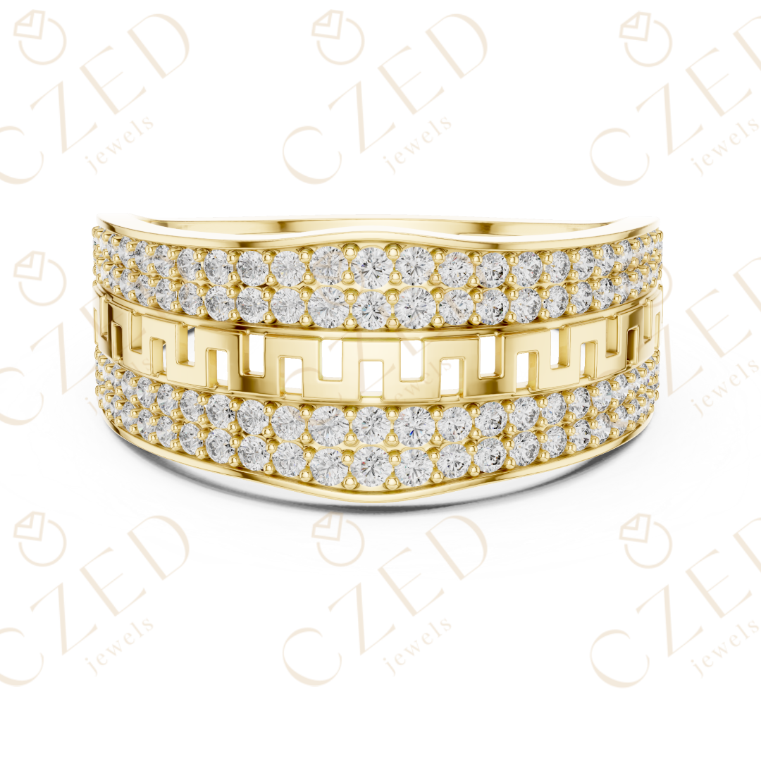 Round Cut Diamond Pavé Panel Men’s Band with Greek Key Openwork
