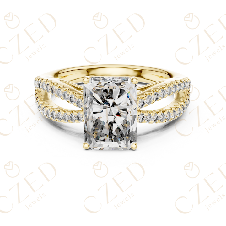 Radiant Cut Diamond Solitaire Ring with Pavé Set Split Shank