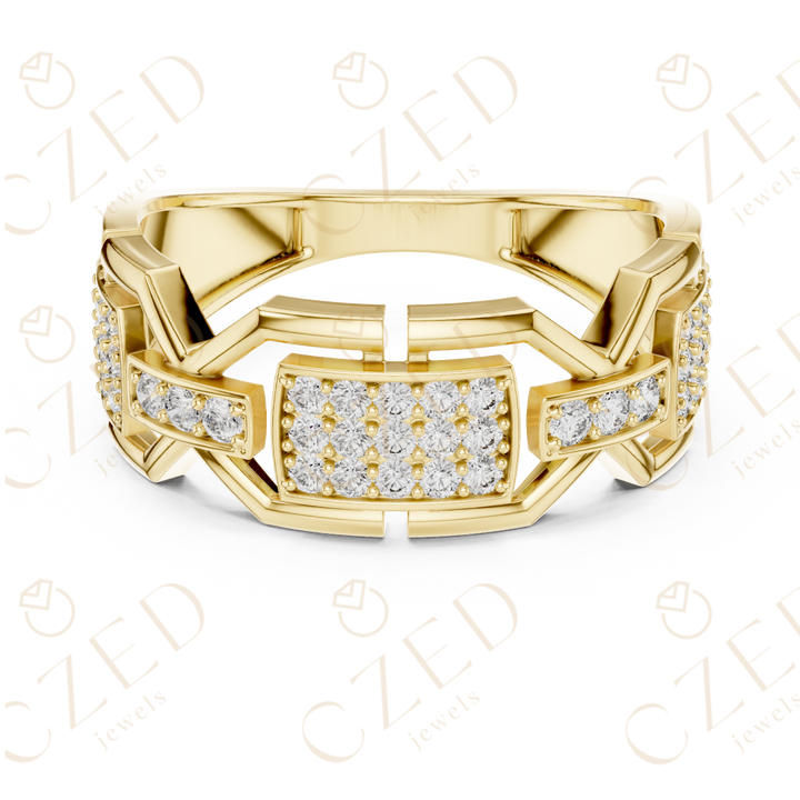 Geometric Rectangular Pavé Round Cut Diamond Band Ring