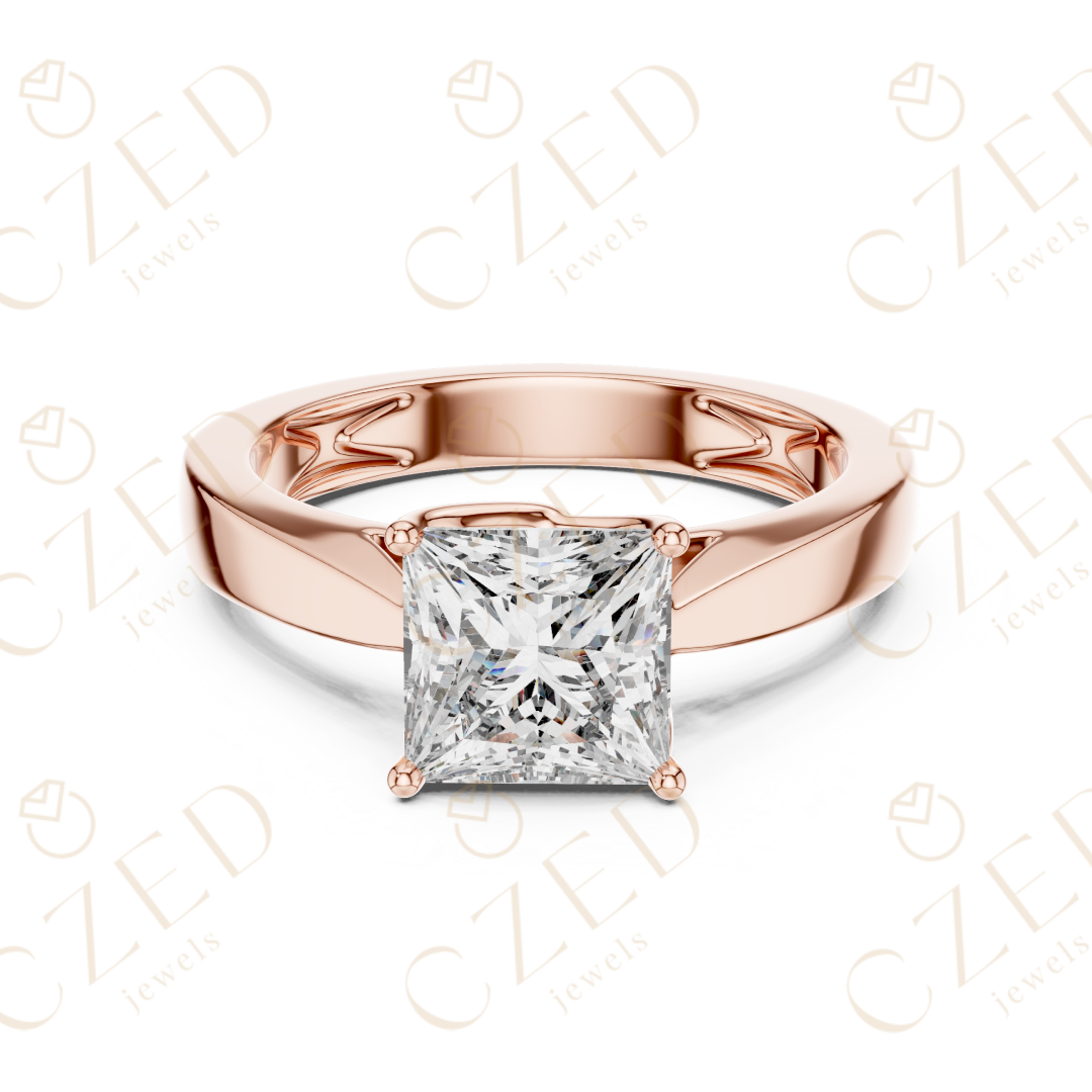 Princess Cut Solitaire Diamond Ring with Clean Modern Band