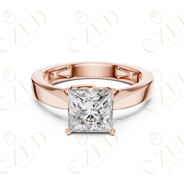 Princess Cut Solitaire Diamond Ring with Clean Modern Band