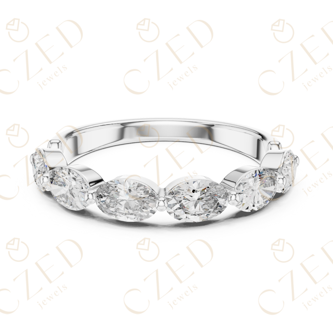 Oval Cut Diamond Half Eternity Band with Prong Set Oval Diamonds