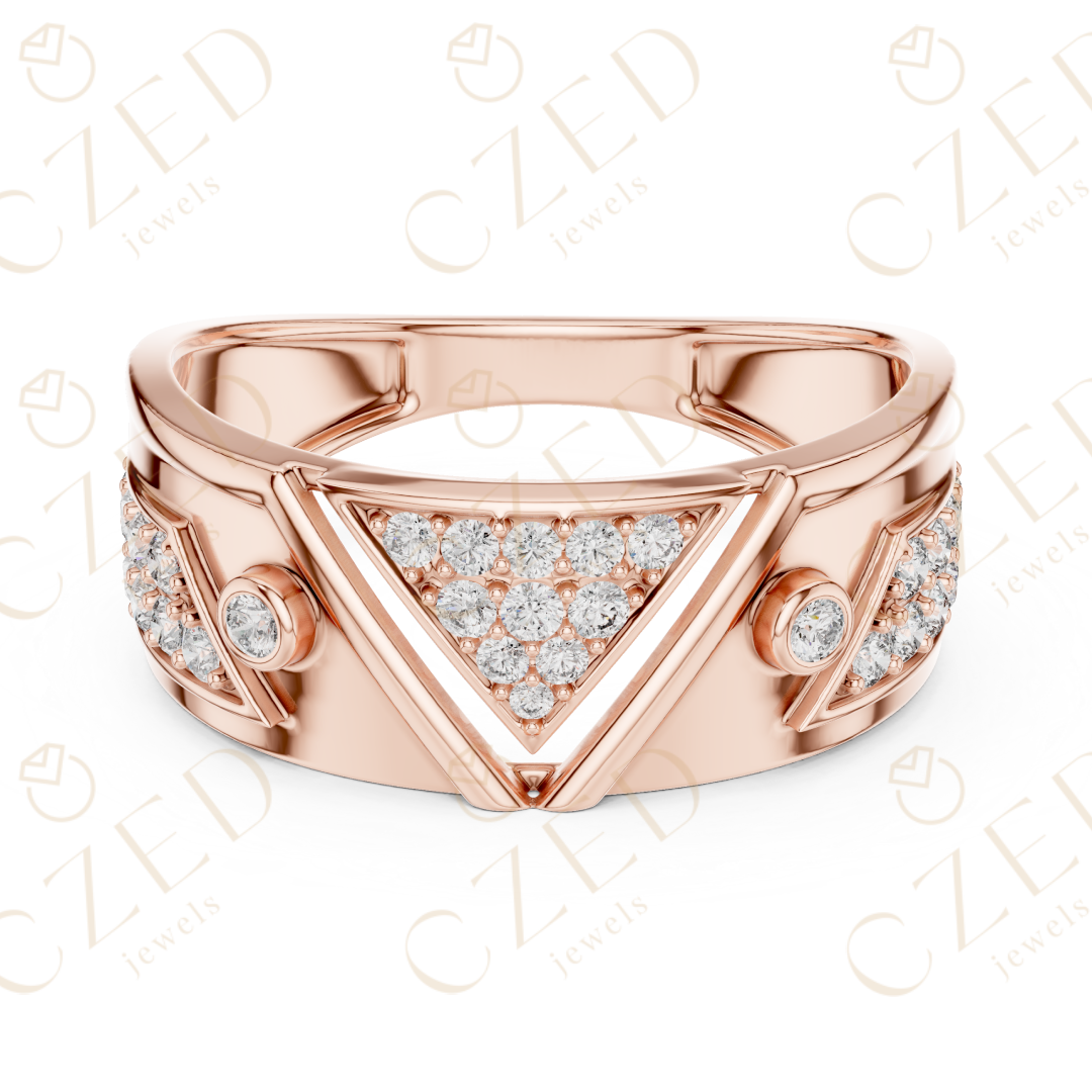 Geometric Triangle Pavé Round Cut Diamond Band Ring
