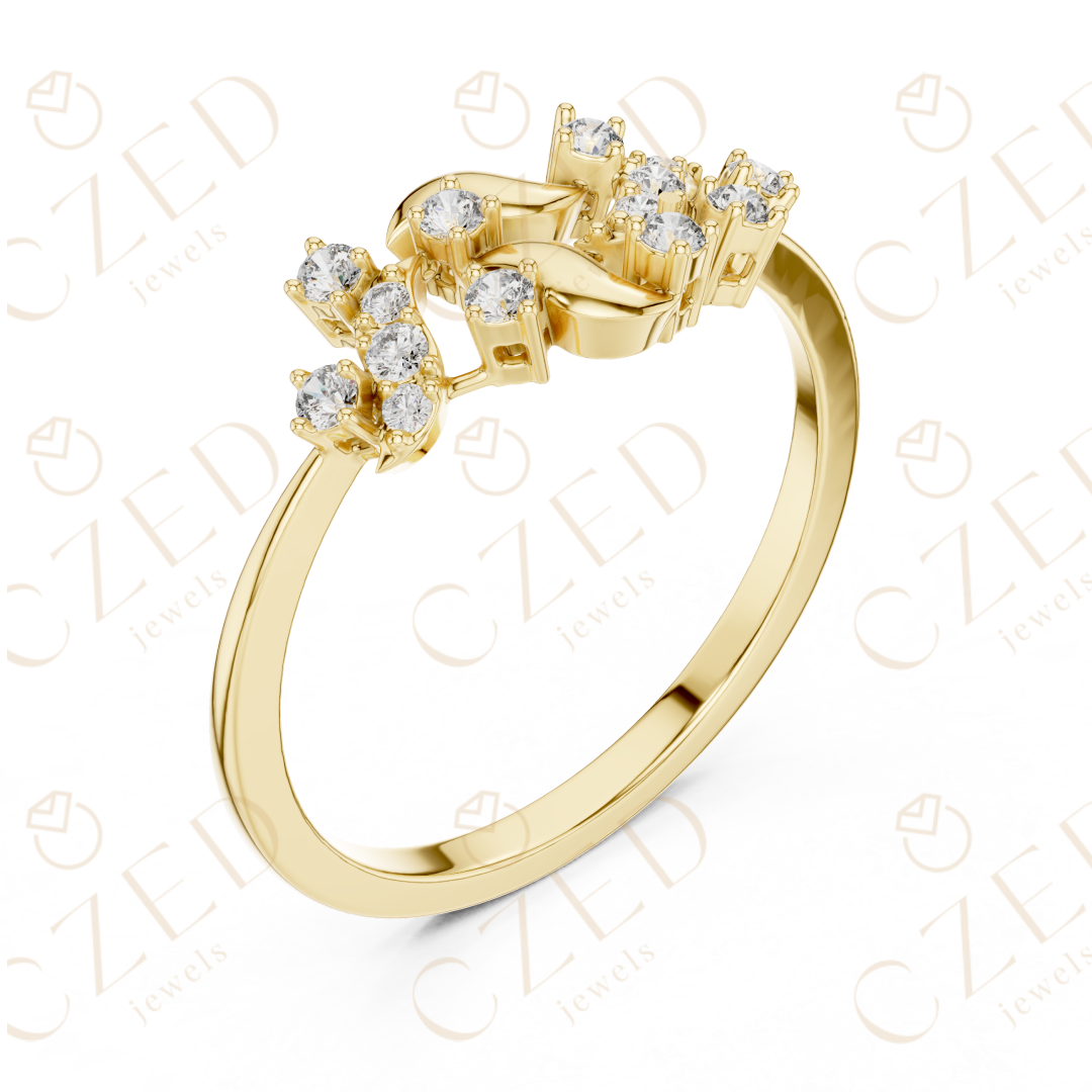 Round Cut Diamond Twist Floral Open Band Ring