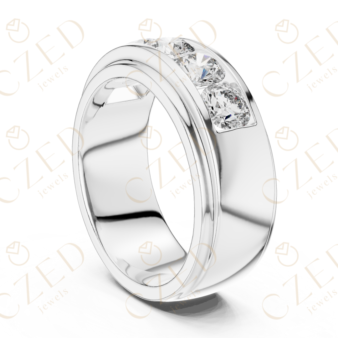 Round Brilliant Channel Set Diamond Men’s Band with Bold Symmetry