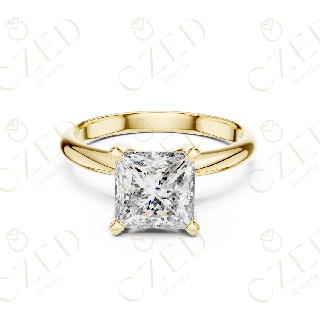 Princess Cut Solitaire Diamond Ring with Classic Refined Band