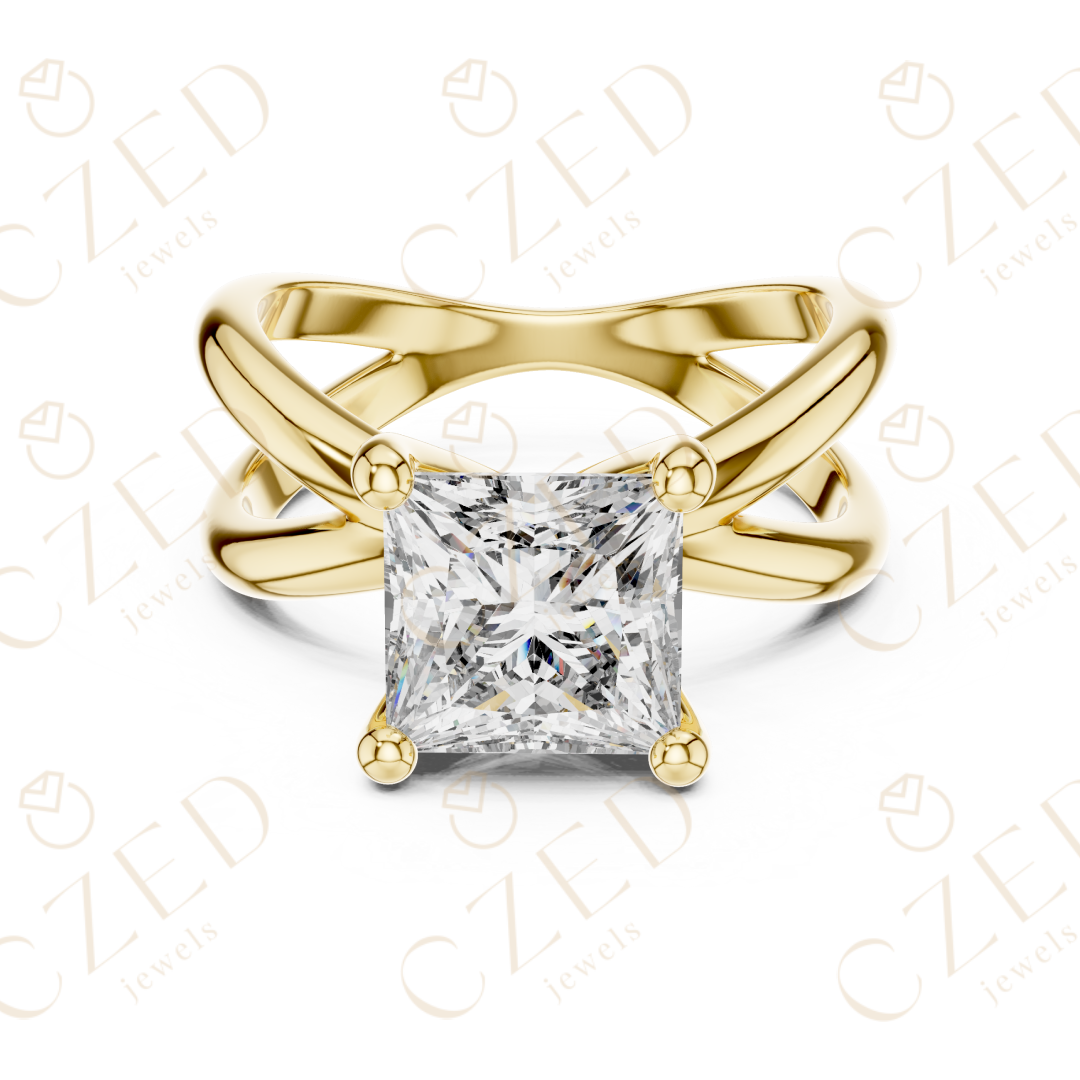 Princess Cut Solitaire Diamond Ring with Elegant Twist Band