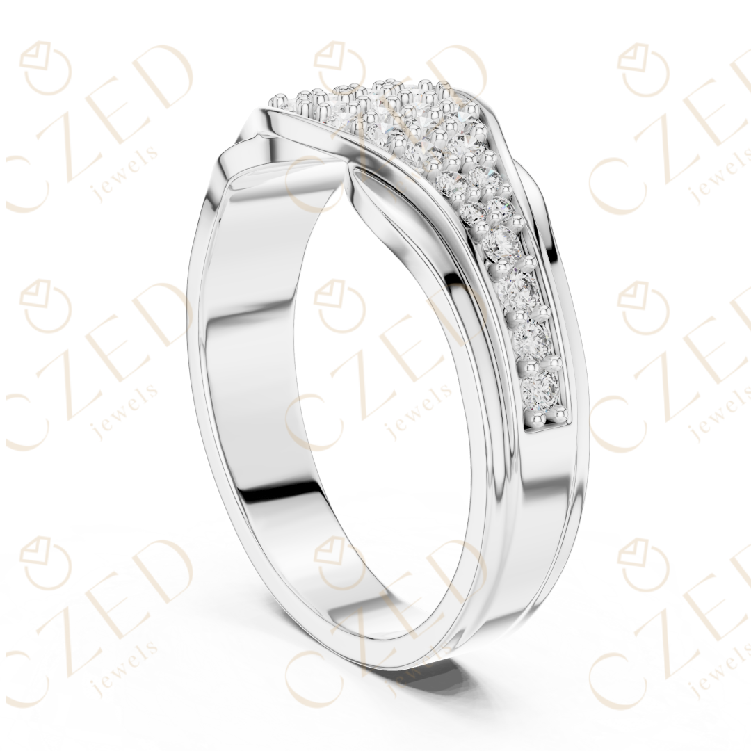 Round Brilliant Pavé Diamond Wave Band with Contoured Silhouette
