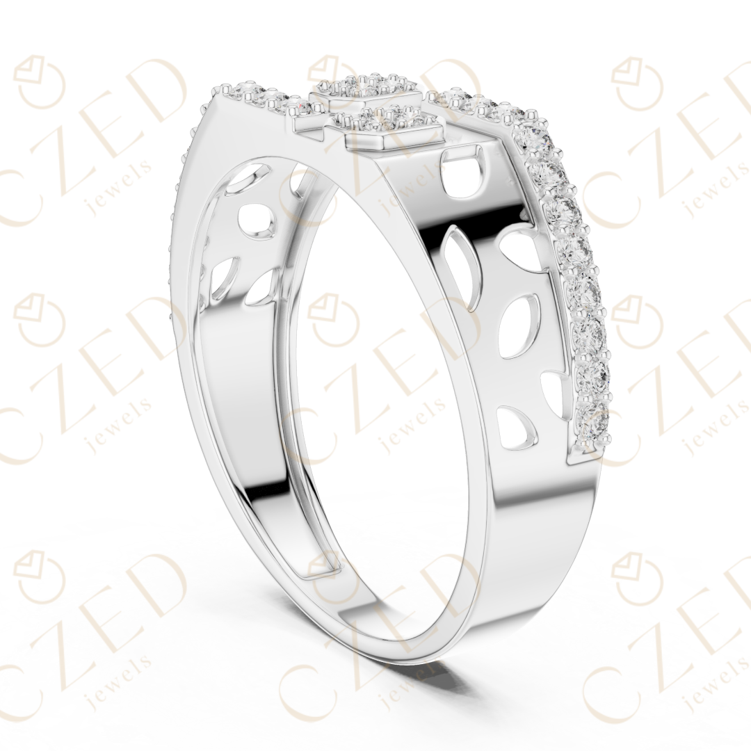 Round Brilliant Diamond Geometric Panel Band Ring