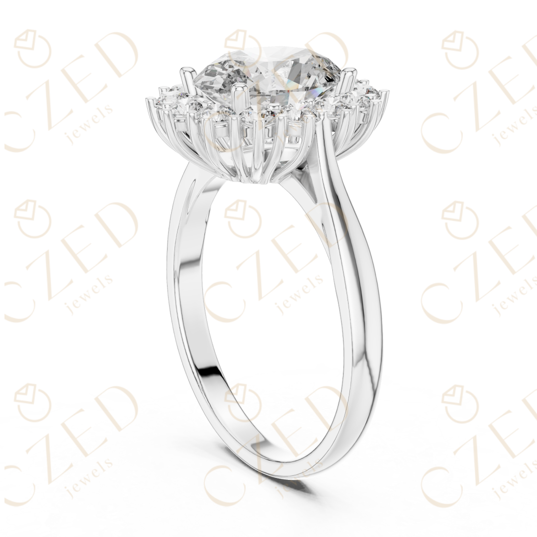 Oval Brilliant Halo Diamond Ring with Classic Collet Setting