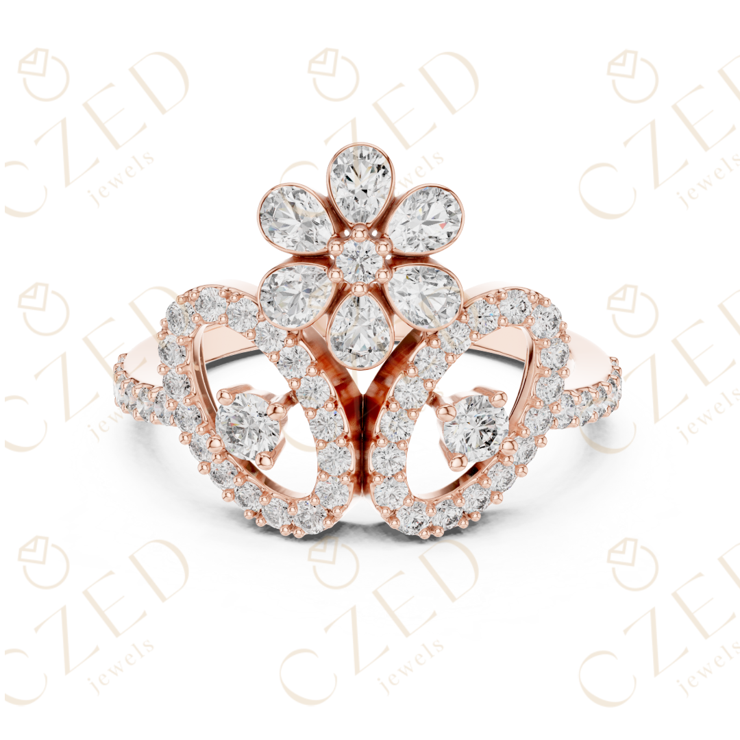 Floral Halo Round Cut Diamond Statement Ring