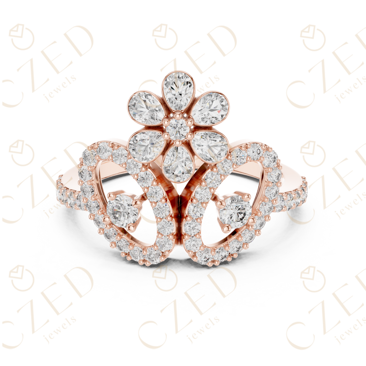 Floral Halo Round Cut Diamond Statement Ring