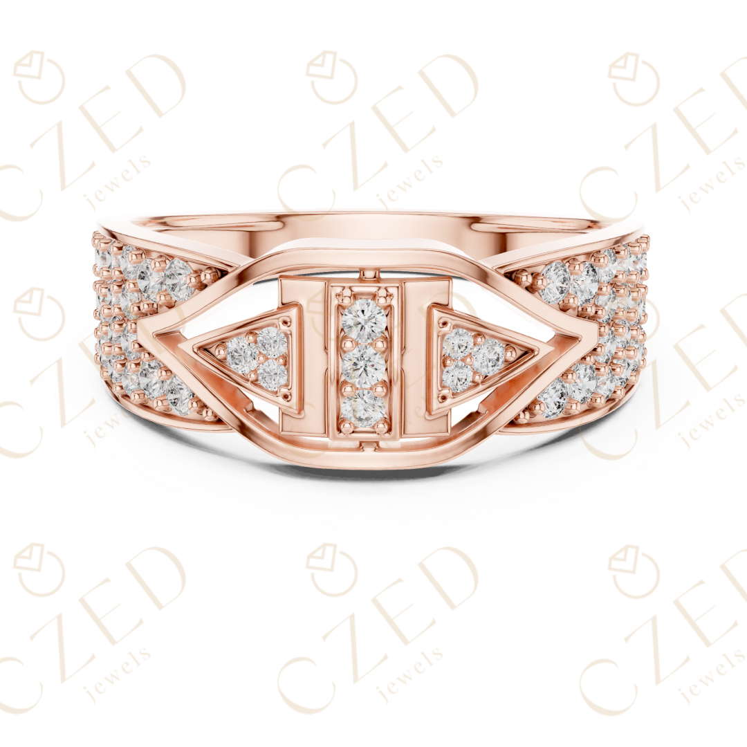 Round Cut Diamond Geometric Pavé Panel Band