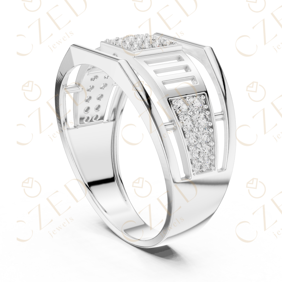 Round Cut Diamond Pavé Panel Men’s Band with Geometric Openwork