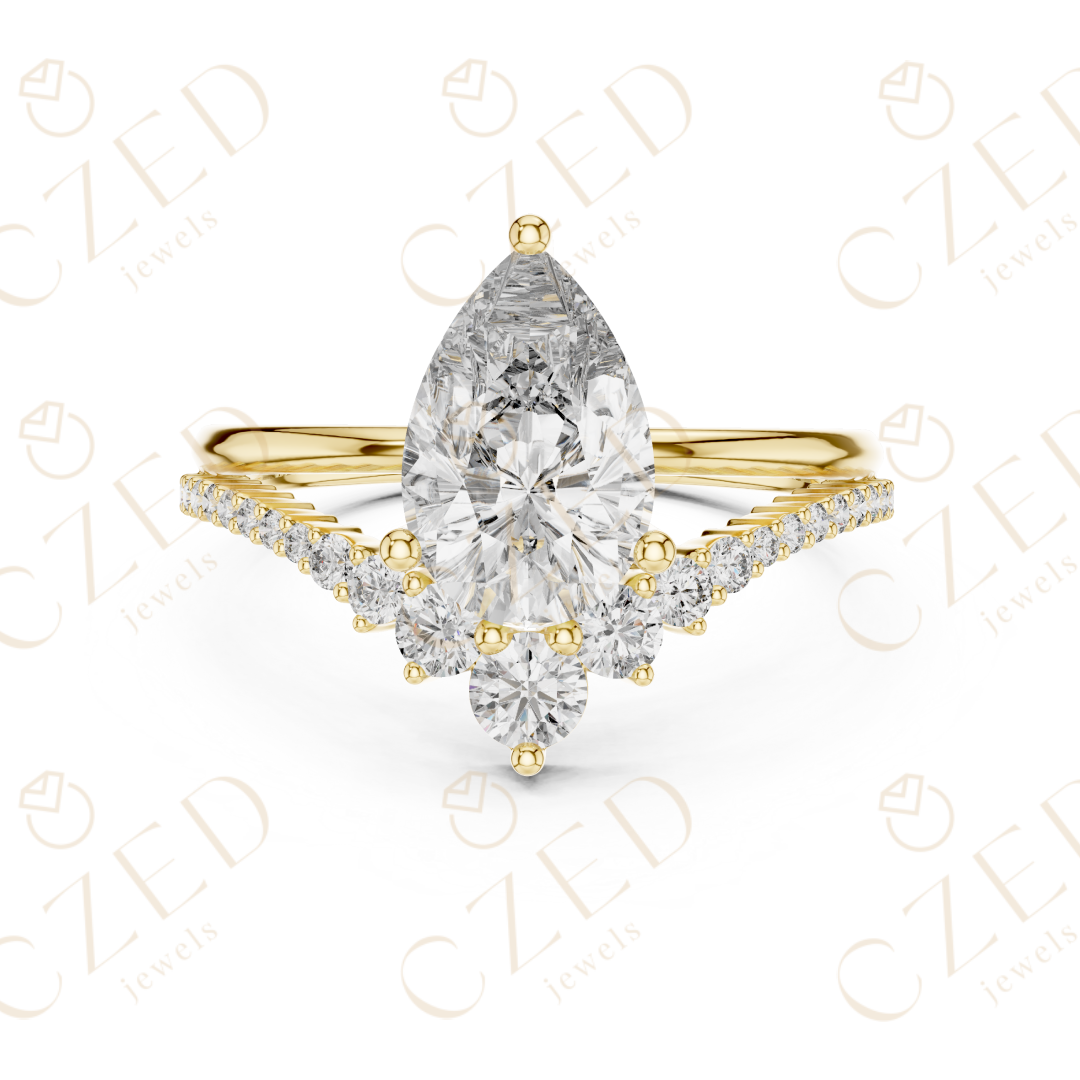 Pear Cut Diamond Engagement Ring with Round Side Stones