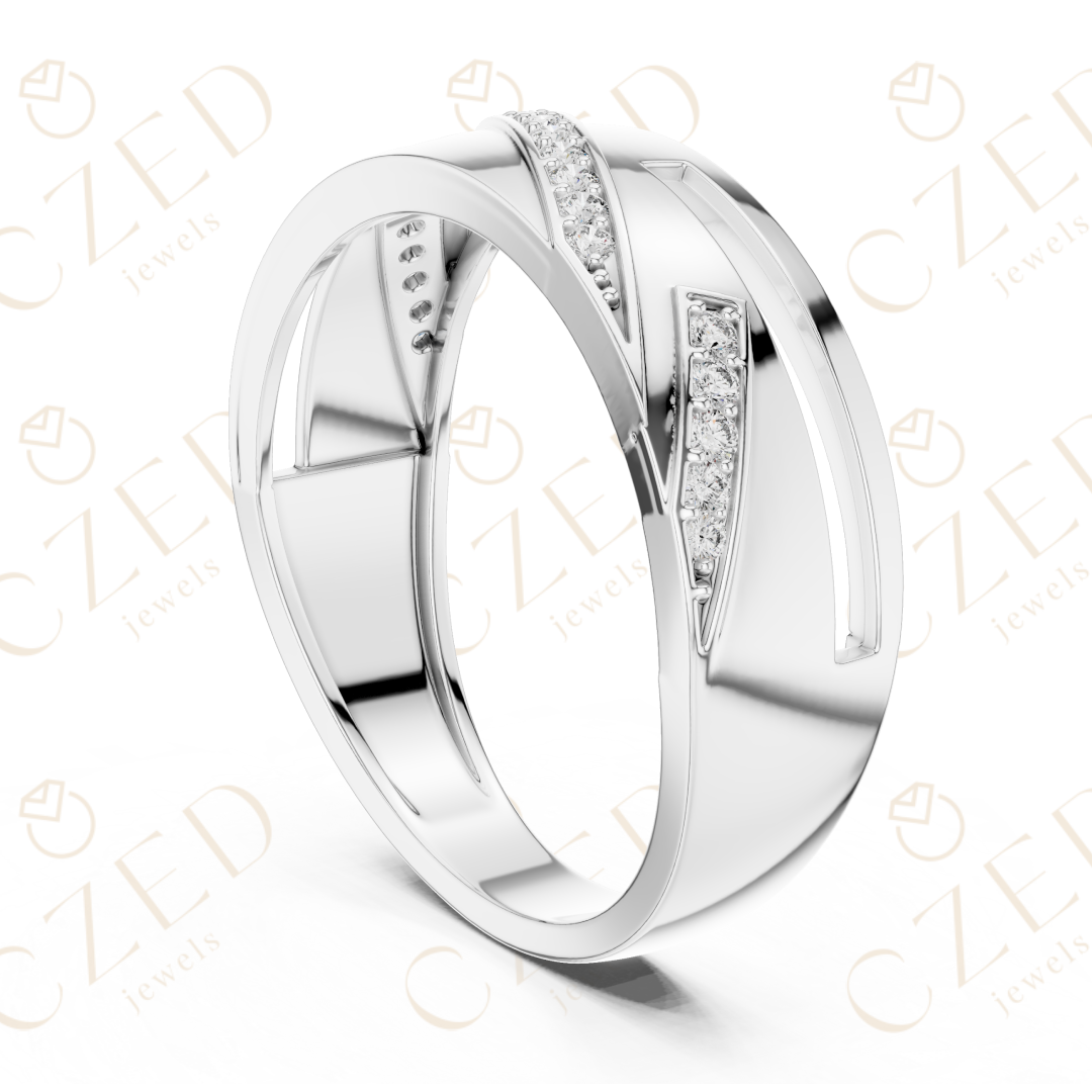 Round Cut Diamond Pavé Diagonal Openwork Band Ring