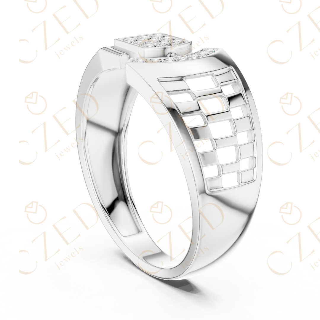 Modern Open Cuff Diamond Cluster Ring with Pavé Accents