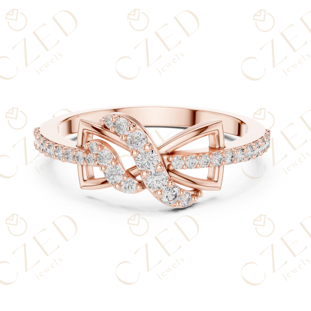 Round Cut Diamond Twist Infinity Fashion Ring with Pavé Accents