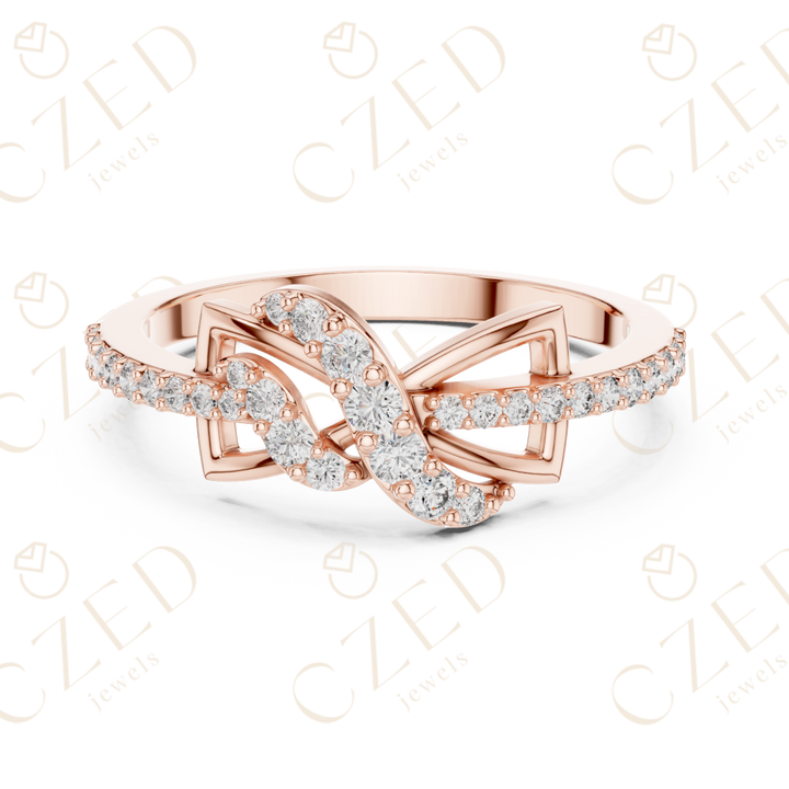 Round Cut Diamond Twist Infinity Fashion Ring with Pavé Accents