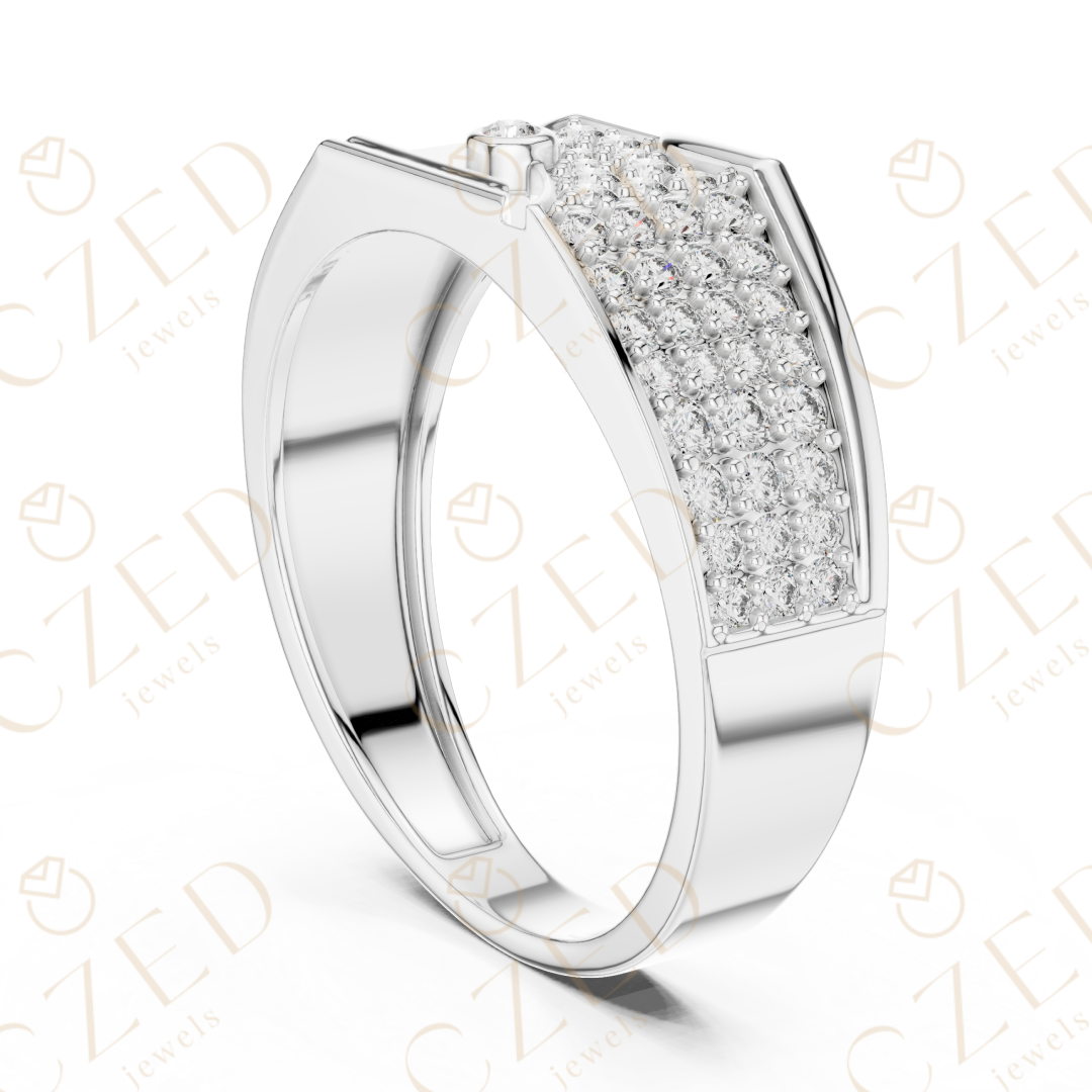 Round Brilliant Diamond Pavé Panel Geometric Band Ring