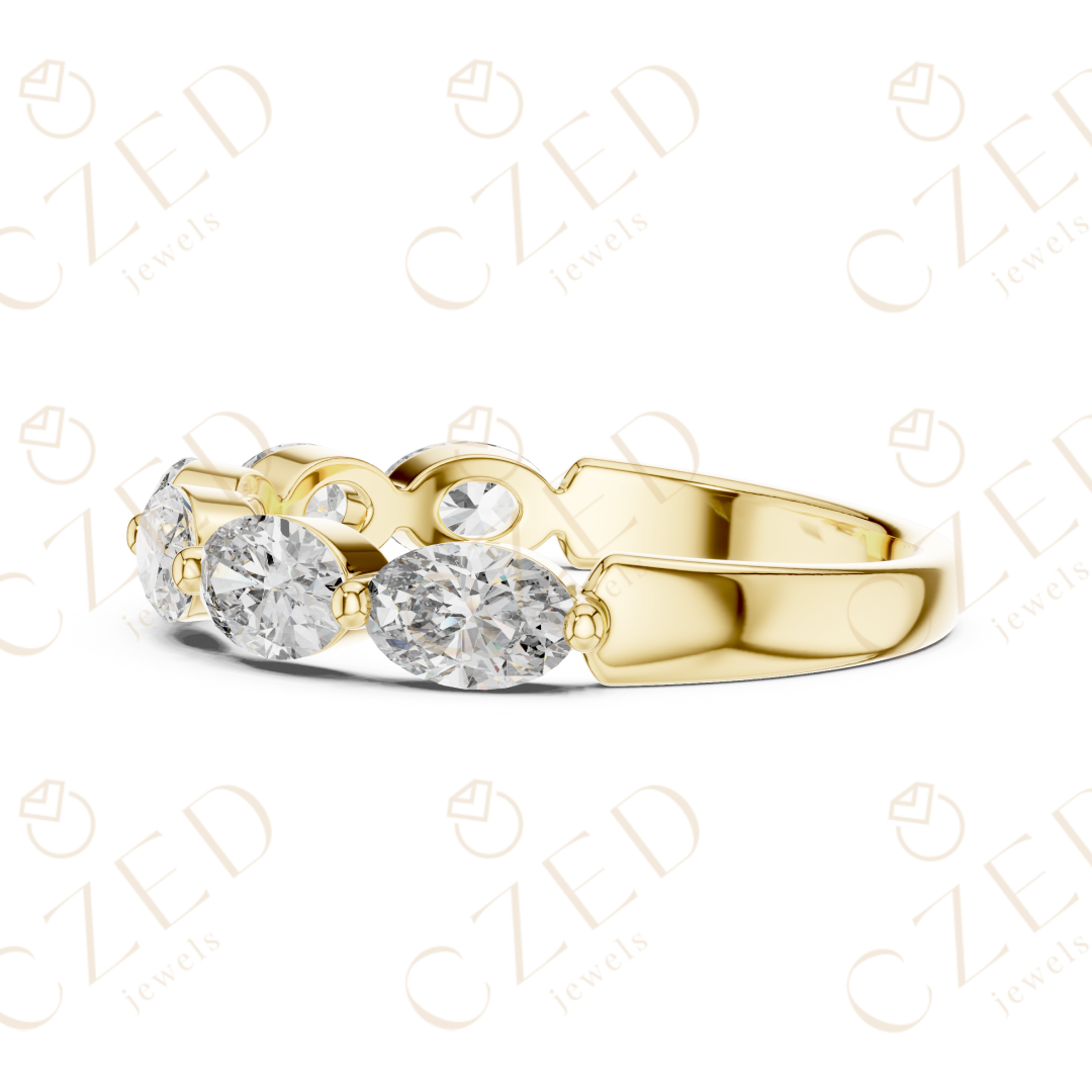 Oval Cut Diamond Half Eternity Band with Prong Set Oval Diamonds