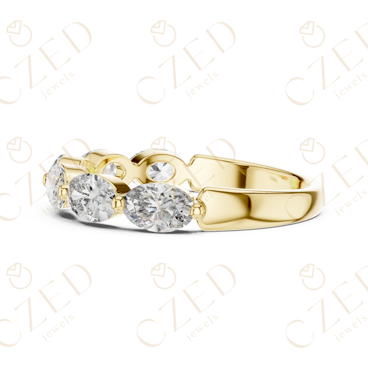 Oval Cut Diamond Half Eternity Band with Prong Set Oval Diamonds