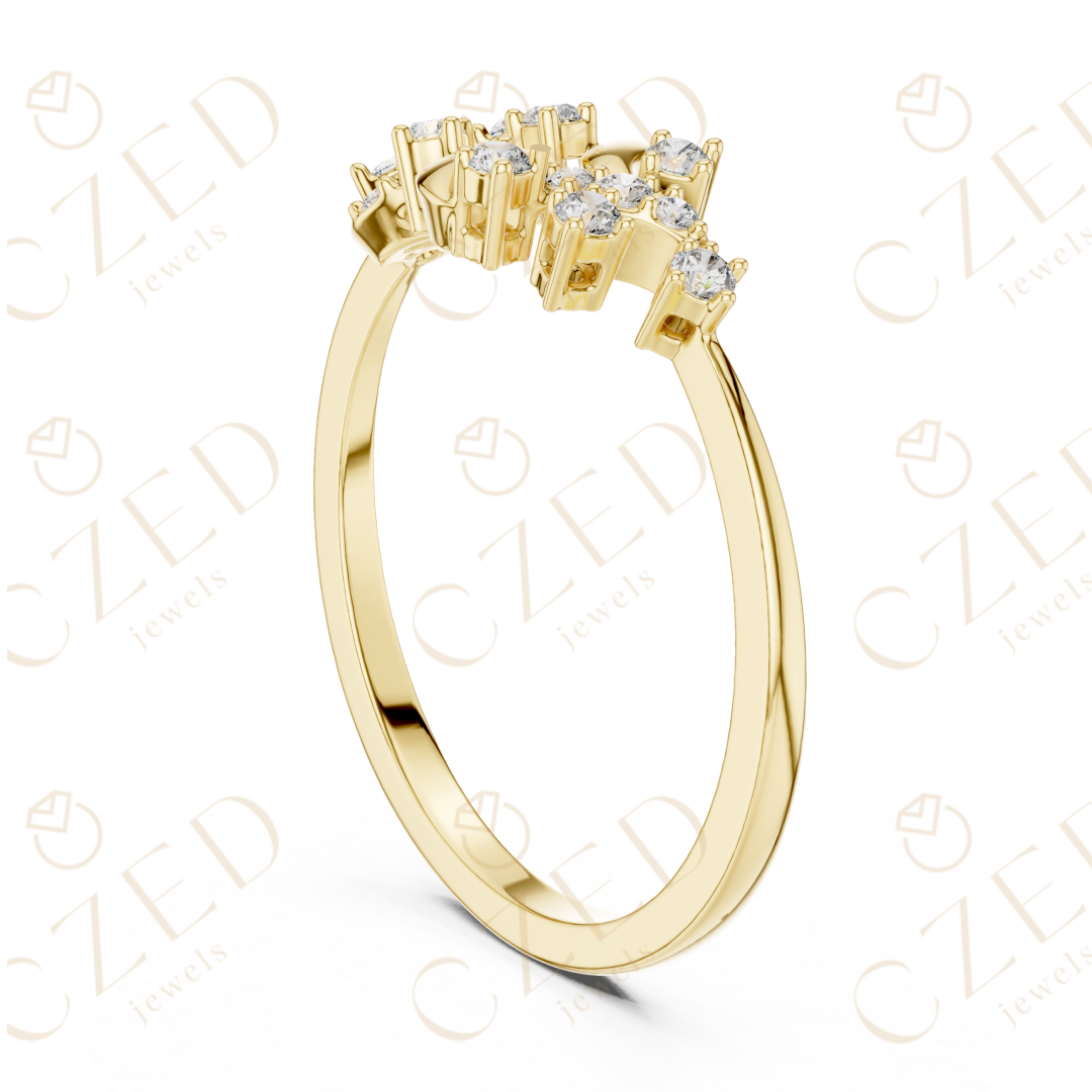 Round Cut Diamond Twist Floral Open Band Ring