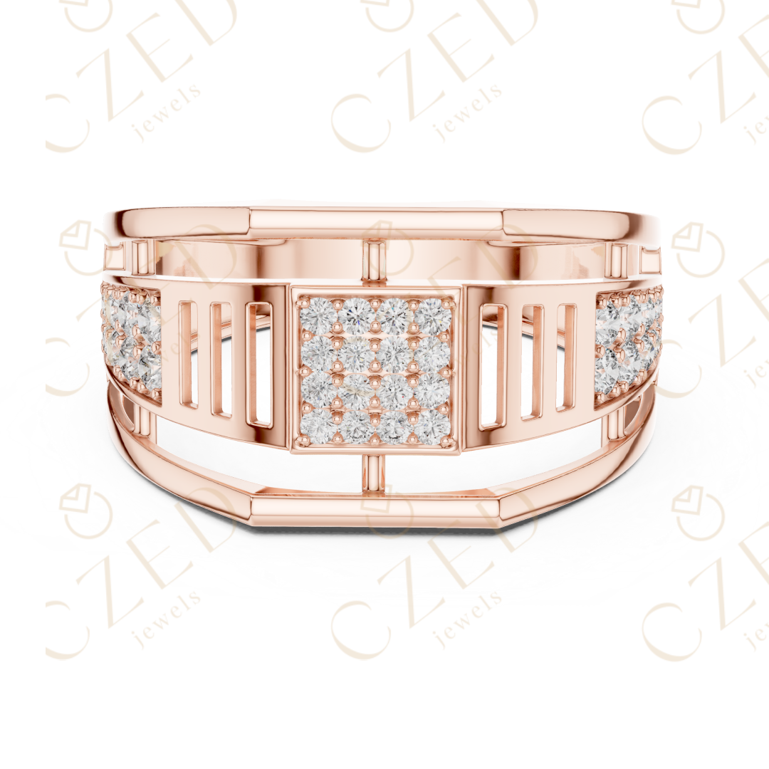 Round Cut Diamond Pavé Panel Men’s Band with Geometric Openwork