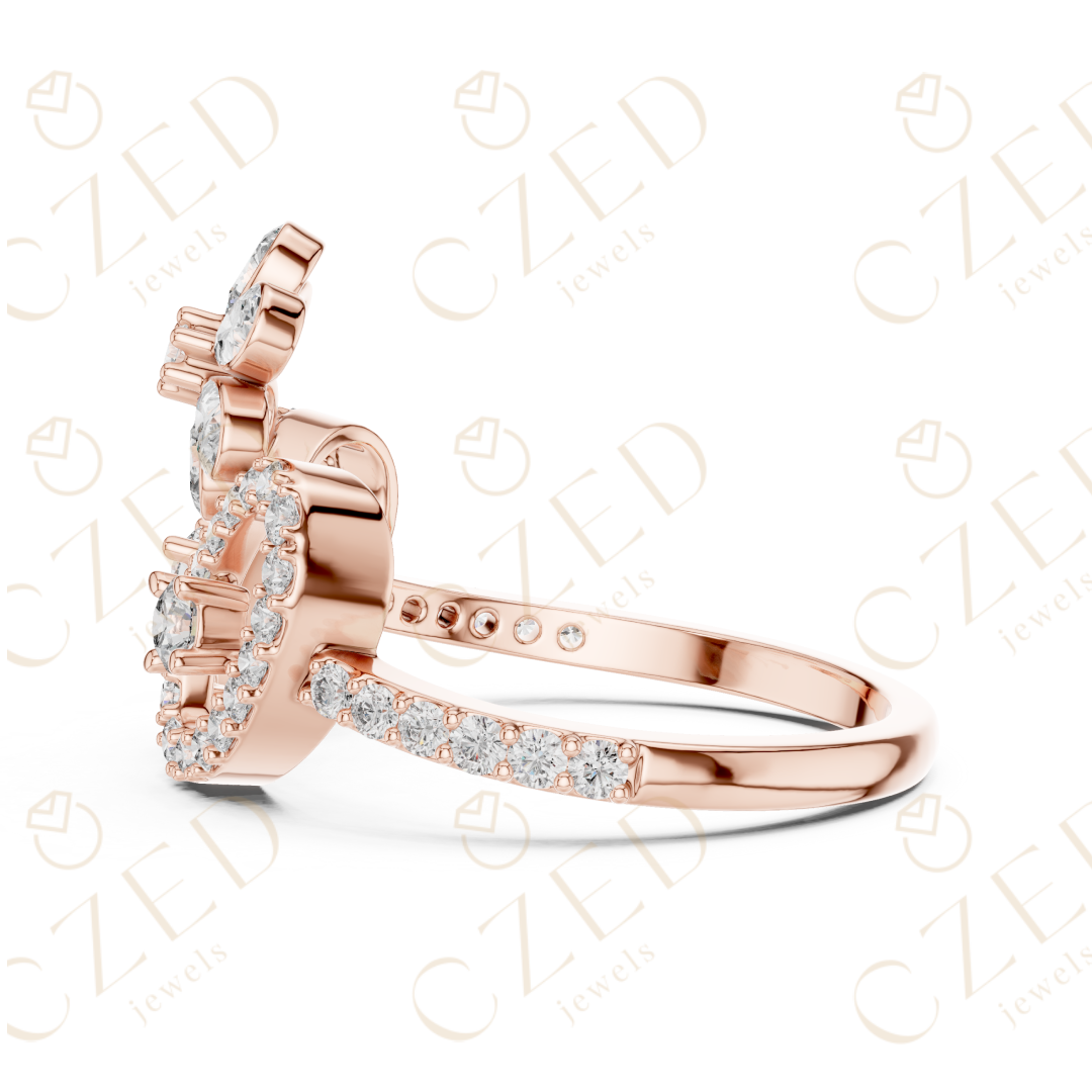 Floral Halo Round Cut Diamond Statement Ring