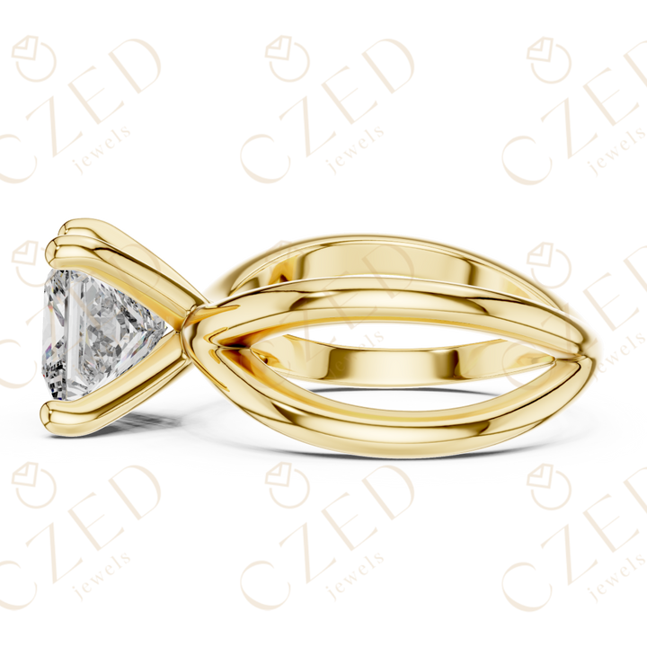 Princess Cut Solitaire Diamond Ring with Elegant Twist Band