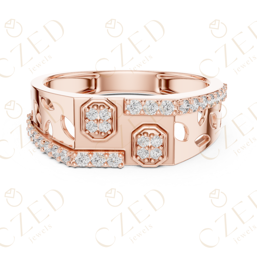 Round Brilliant Diamond Geometric Panel Band Ring