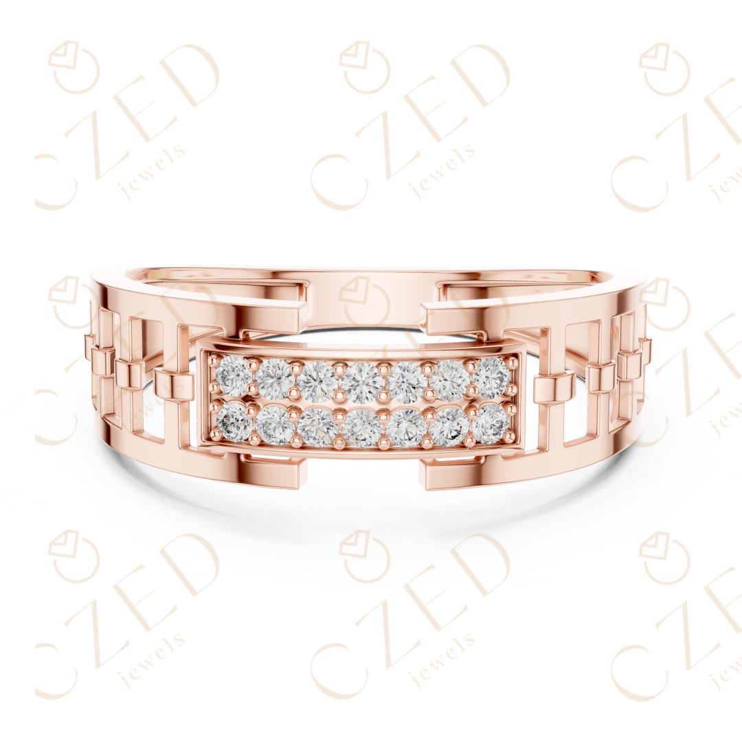 Round Cut Diamond Pavé Rectangular Panel Men’s Band