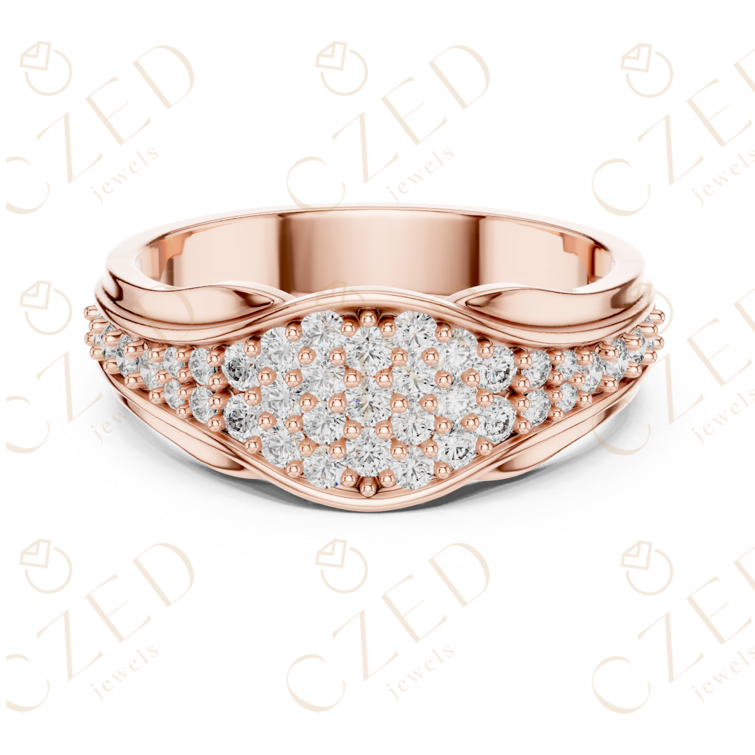 Round Brilliant Pavé Diamond Wave Band with Contoured Silhouette