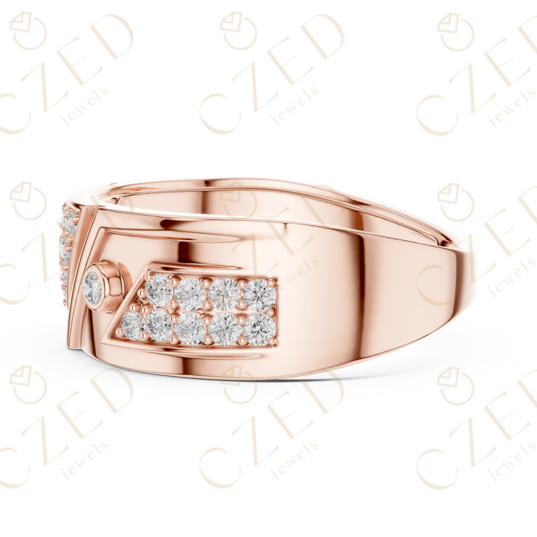 Geometric Triangle Pavé Round Cut Diamond Band Ring