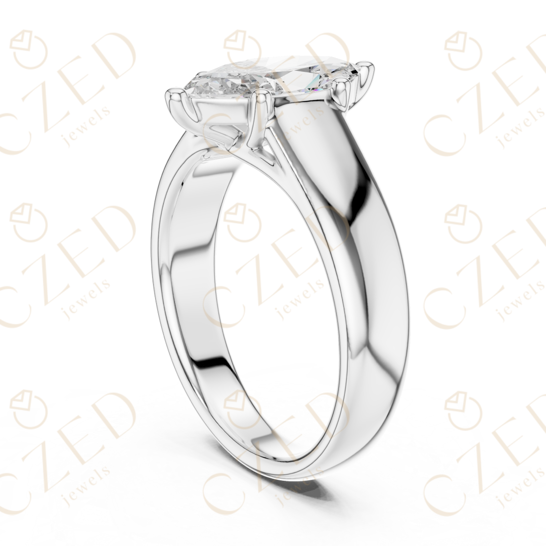 Marquise Cut Solitaire Diamond Engagement Ring with Elegant Tapered Band